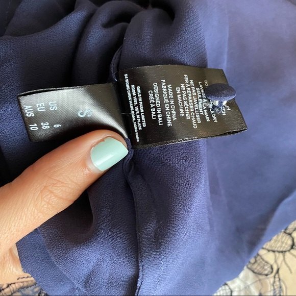 Magali Pascal Dress Anthropologie Navy Blue Clemence Lace Silk Coquette Mini - Picture 12 of 13